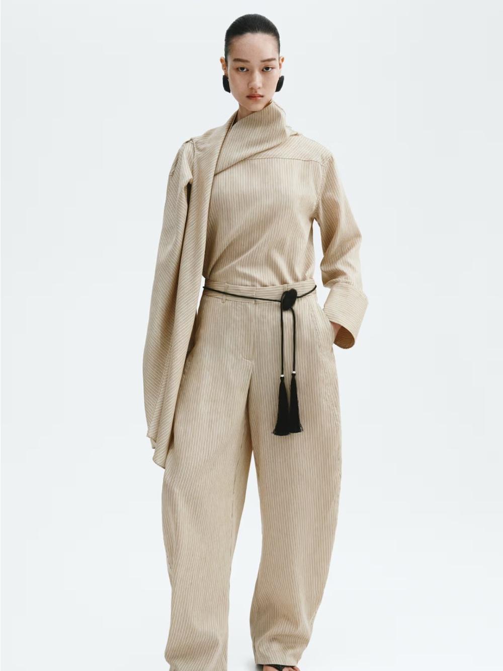H&M Cream Wide-Leg Jumpsuit with Draped Scarf Neck